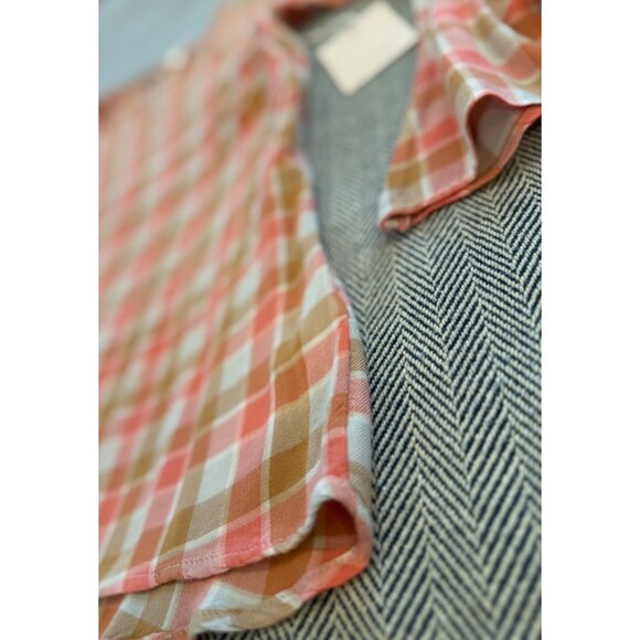 Lauren Conrad Womens Pink & Orange Plaid Bell Sleeve Blouse With Back Slit - Picture 6 of 15